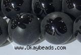 CAA3668 15.5 inches 12mm round matte & carved black agate beads