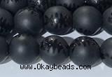 CAA3670 15.5 inches 6mm round matte & carved black agate beads