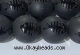 CAA3672 15.5 inches 10mm round matte & carved black agate beads