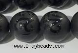 CAA3678 15.5 inches 12mm round matte & carved black agate beads