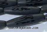 CAA3681 15.5 inches 8*30mm rice matte & carved black agate beads