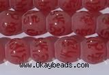 CAA3686 15.5 inches 6mm round matte & carved red agate beads