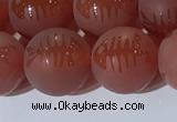 CAA3689 15.5 inches 12mm round matte & carved red agate beads