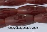 CAA3693 15.5 inches 8*19mm rice matte & carved red agate beads