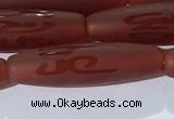 CAA3694 15.5 inches 8*30mm rice matte & carved red agate beads