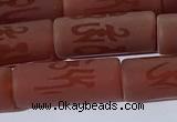 CAA3698 15.5 inches 8*19mm tube matte & carved red agate beads