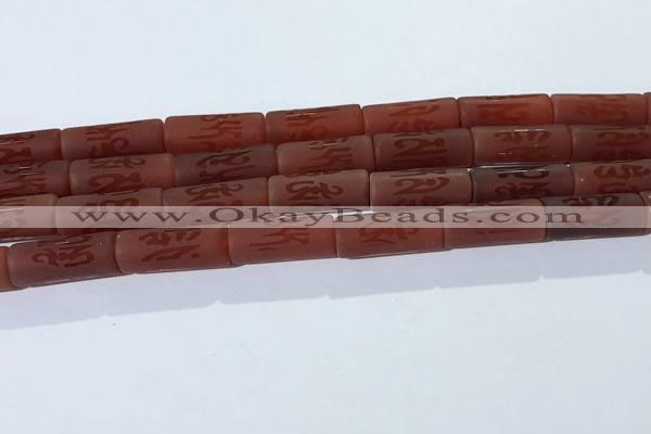 CAA3698 15.5 inches 8*19mm tube matte & carved red agate beads