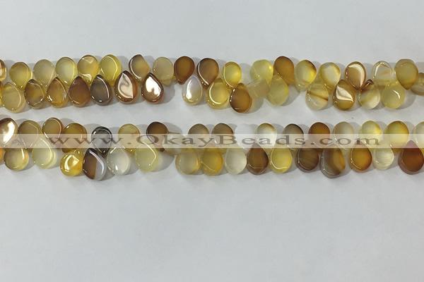 CAA3751 Top drilled 5*8mm flat teardrop line agate beads