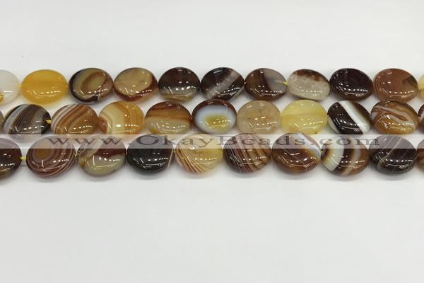 CAA4596 15.5 inches 14mm flat round banded agate beads wholesale