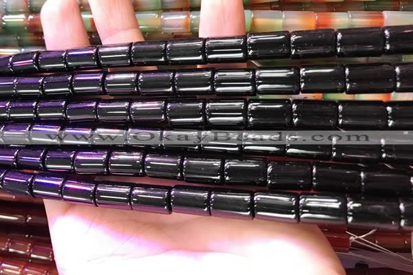 CAA4999 15.5 inches 8*12mm tube black agate beads wholesale