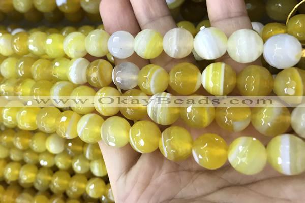 CAA5151 15.5 inches 8mm faceted round banded agate beads