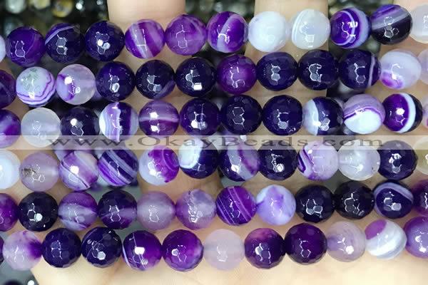 CAA5180 15.5 inches 10mm faceted round banded agate beads