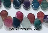 CAA5314 Top drilled 6*8mm flat teardrop line agate beads