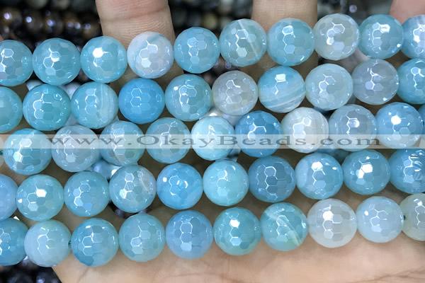 CAA5555 15 inches 8mm faceted round AB-color banded agate beads