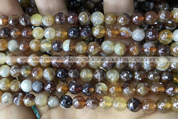 CAA5566 15 inches 6mm faceted round AB-color banded agate beads