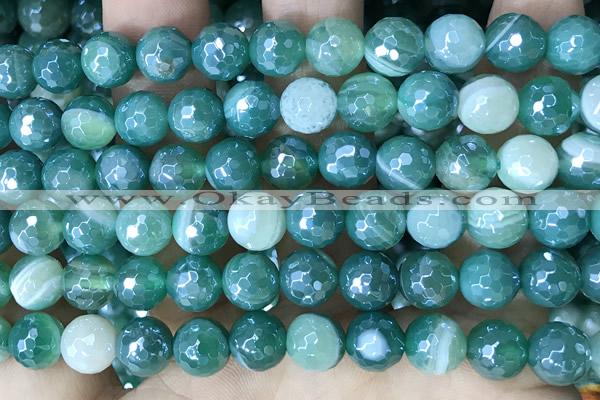 CAA5579 15 inches 8mm faceted round AB-color banded agate beads