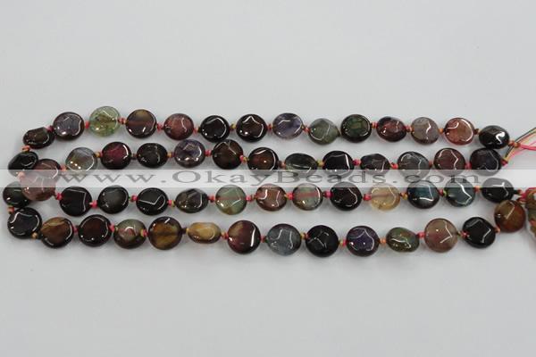 CAA560 15.5 inches 12mm faceted flat round dragon veins agate beads