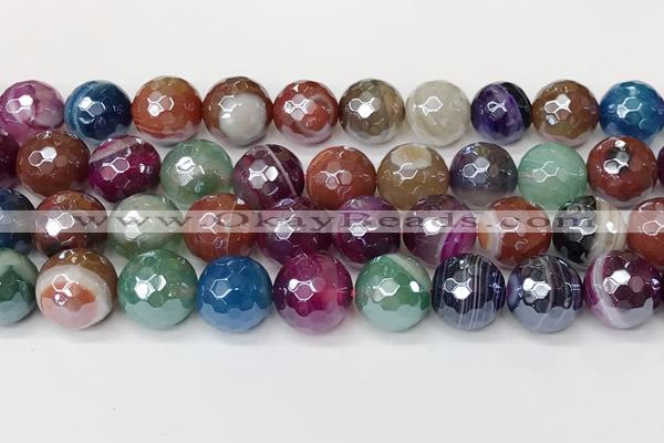 CAA5613 15 inches 12mm faceted round AB-color banded agate beads