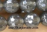 CAA5641 15 inches 8mm faceted round AB-color grey agate beads