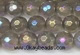 CAA5645 15 inches 6mm faceted round AB-color grey agate beads