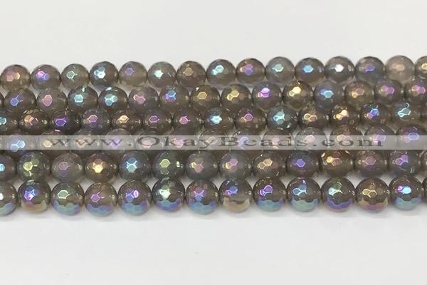 CAA5646 15 inches 8mm faceted round AB-color grey agate beads