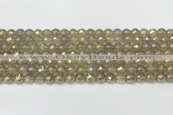 CAA5650 15 inches 6mm faceted round AB-color grey agate beads