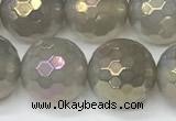 CAA5653 15 inches 12mm faceted round AB-color grey agate beads