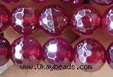 CAA5660 15 inches 6mm faceted round AB-color red agate beads