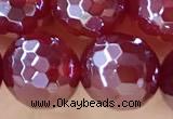 CAA5663 15 inches 12mm faceted round AB-color red agate beads