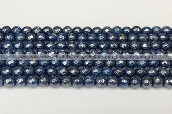 CAA5675 15 inches 6mm faceted round AB-color blue agate beads