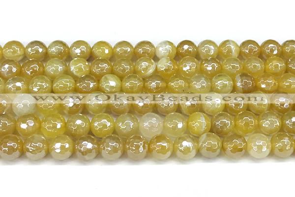 CAA5988 15 inches 8mm faceted round AB-color line agate beads