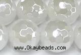 CAA6033 15 inches 12mm faceted round AB-color white agate beads