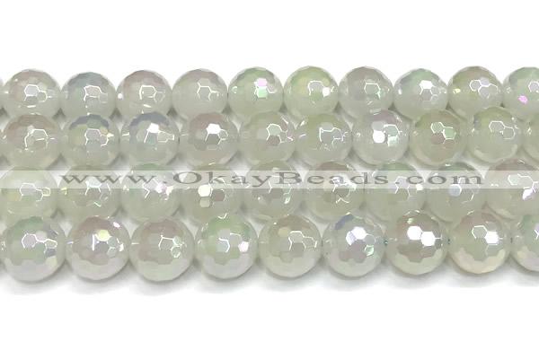 CAA6037 15 inches 12mm faceted round AB-color white agate beads