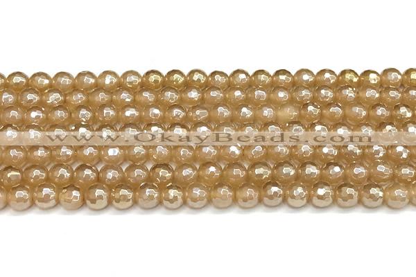 CAA6050 15 inches 6mm faceted round AB-color yellow agate beads