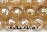 CAA6051 15 inches 8mm faceted round AB-color yellow agate beads