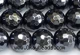 CAA6059 15 inches 8mm faceted round AB-color black agate beads