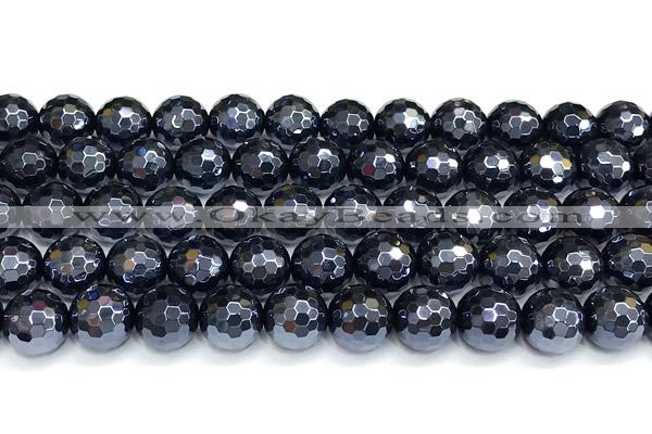 CAA6060 15 inches 10mm faceted round AB-color black agate beads