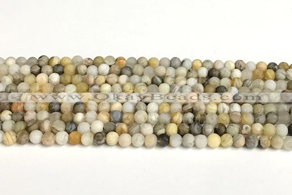 CAA6080 15 inches 4mm round matte bamboo leaf agate beads