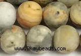 CAA6088 15 inches 10mm round matte yellow crazy lace agate beads