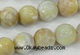 CAA726 15.5 inches 14mm faceted round fire crackle agate beads