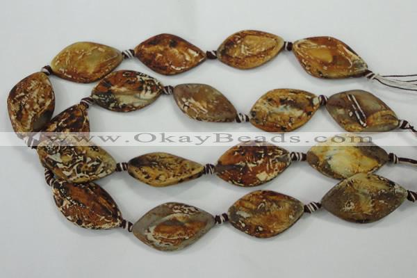 CAA759 15.5 inches 22*33mm twisted marquise wooden agate beads