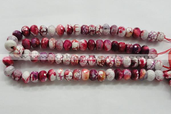 CAA826 15.5 inches 10*14mm faceted rondelle fire crackle agate beads