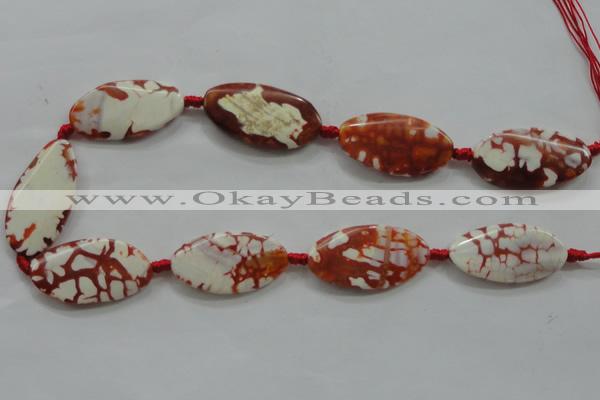 CAA841 15.5 inches 20*40mm twisted oval fire crackle agate beads