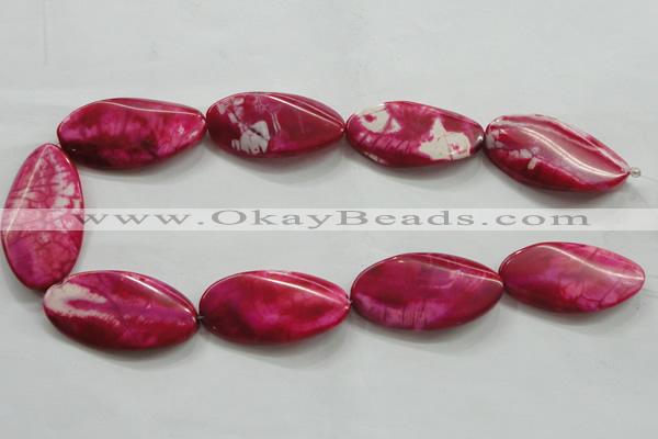 CAA844 15.5 inches 22*40mm twisted oval fire crackle agate beads