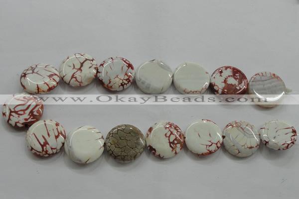 CAA848 15.5 inches 25mm flat round fire crackle agate beads