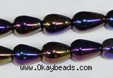 CAA855 15.5 inches 10*14mm teardrop AB-color black agate beads