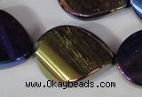 CAA863 15.5 inches 25*33mm twisted teardrop AB-color black agate beads