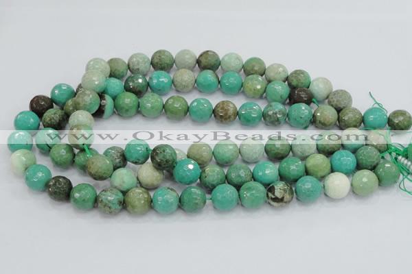 CAB10 15.5 inches 14mm faceted round green grass agate gemstone beads