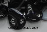 CAB315 15.5 inches 18*25mm flat teardrop black agate gemstone beads