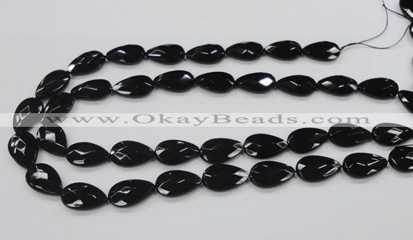 CAB316 15.5 inches 12*20mm faceted teardrop black agate gemstone beads